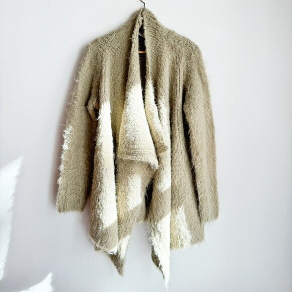 Zara Chunky Knit Mohair Texture Thick Cozy Beige Green Cardigan  S/M - Picture 1 of 9